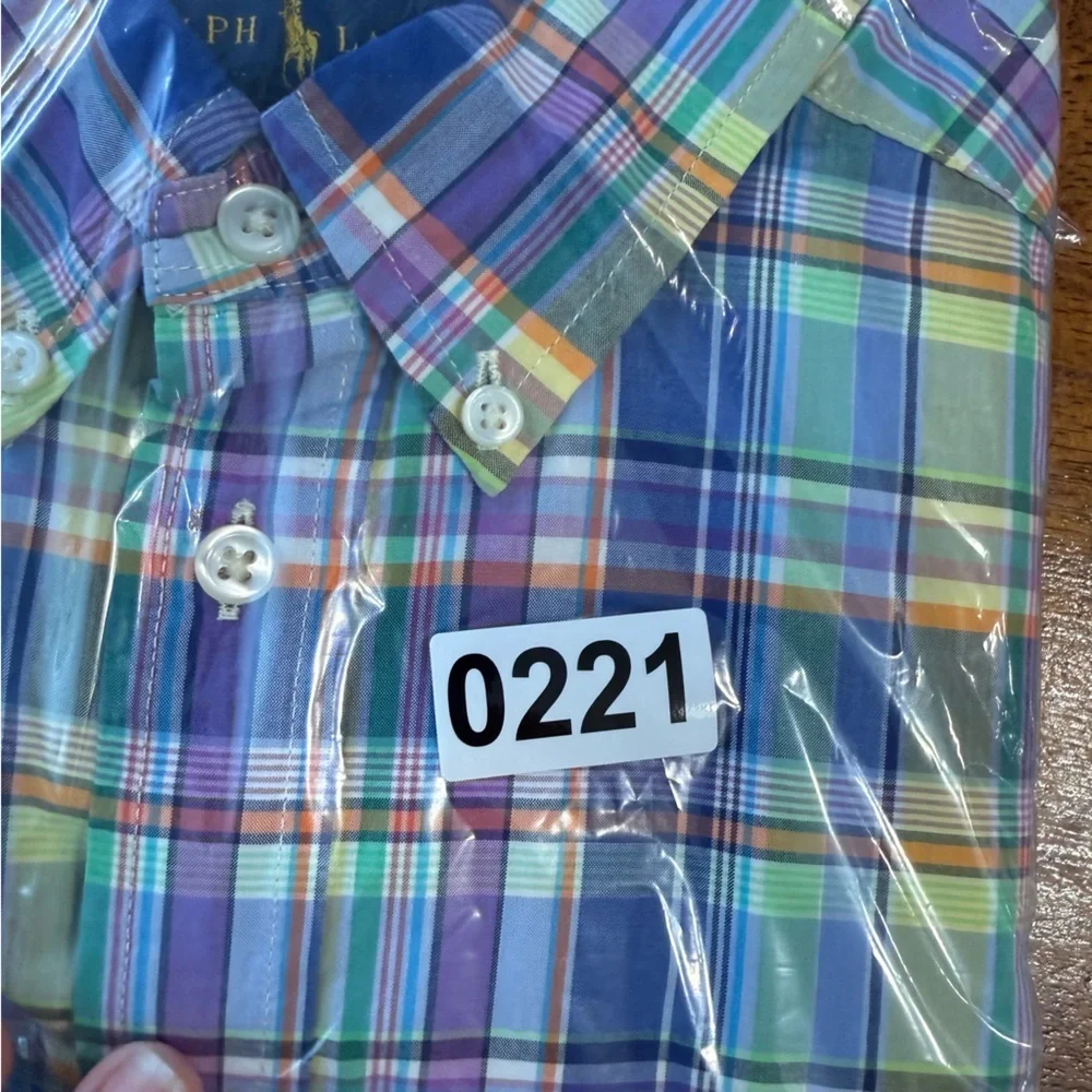 Ralph Lauren Multicolor purple blue yellow Plaid Shirt size large 14-16
